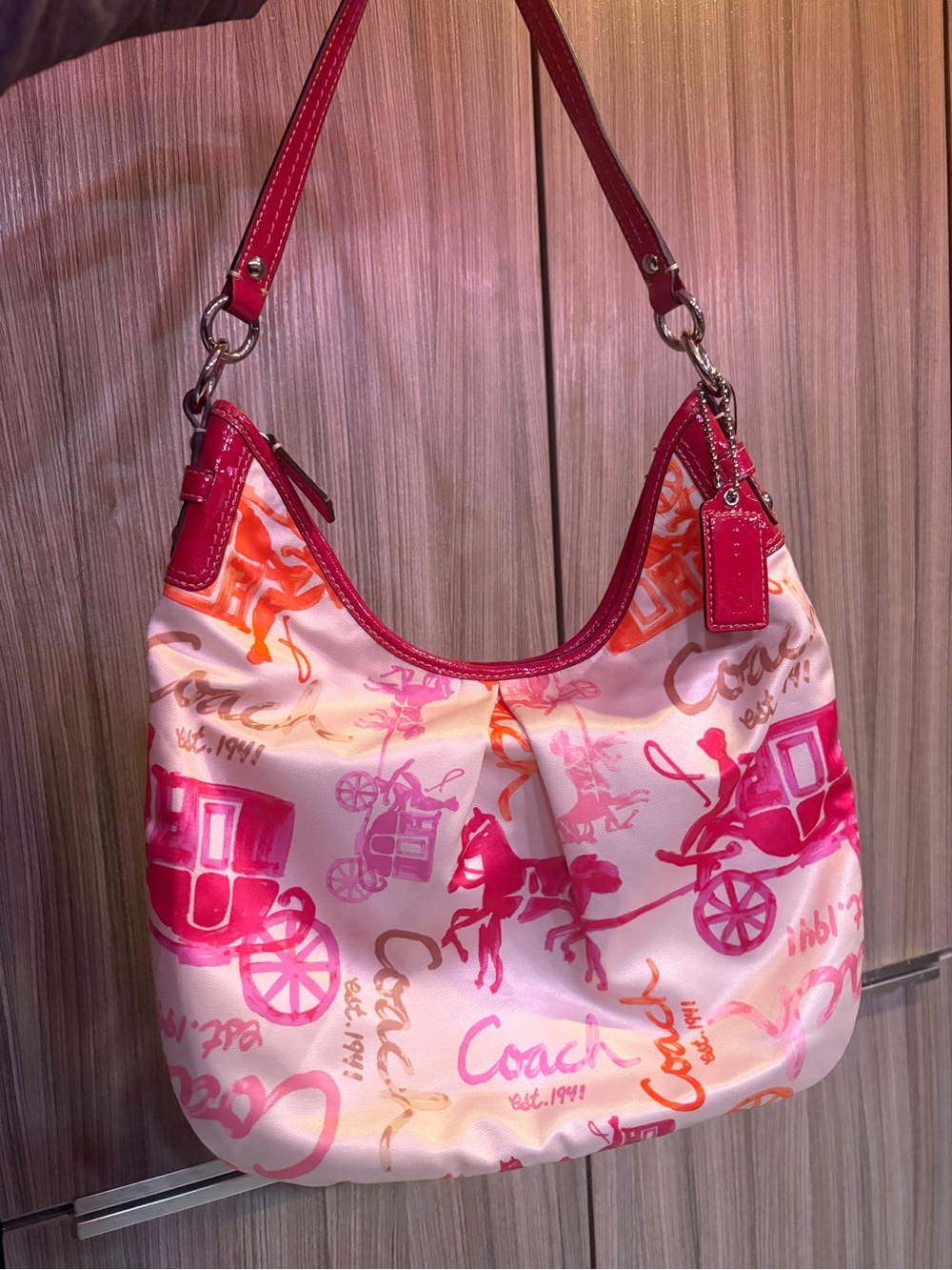 Coach Pink Signature Print Hobo Bag